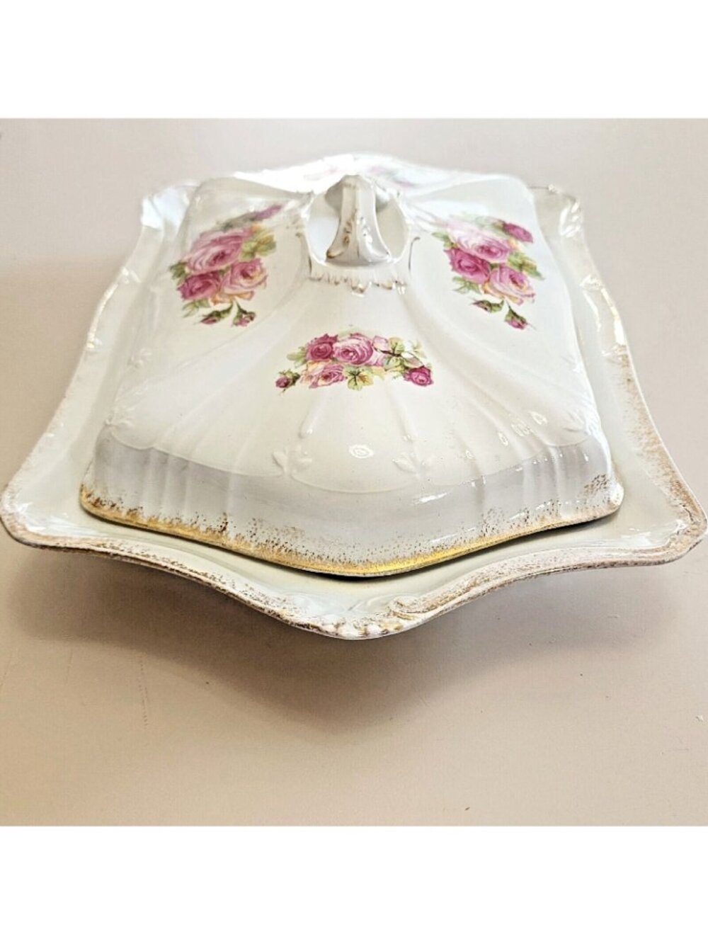 1920s Floral Porcelain Covered Meat Dish Antique Franz Anton Mehlem Bonn German - Picture 2 of 16